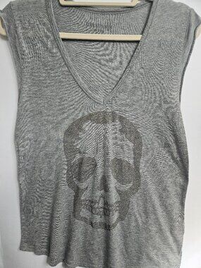Zadig & Voltaire Brooklyn Strass Skull Tank - Heather Gray - Small